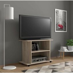 Meuble tv à roulettes Yogi en bois - Beige - l 80 x p 40 x h 60 cm - Livraison gratuite - Beige