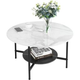 Table Basse Salon Ronde en Marbre Design Scantinave pour Salon Bureau Café - 80 x 47 cm