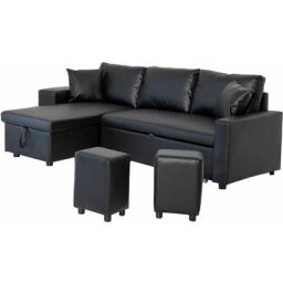 Canapé d'angle convertible tony 3 places noir - Noir
