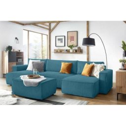 Pouf Bobochic Pouf nihad velours côtelé Bleu clair - Bleu clair
