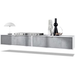 Vladon - Ensemble de 2 set meuble tv Lana 100 lowboards blanc mat - haute brillance - Façades en