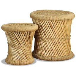 Tabourets 2 pcs Bambou et jute Vidaxl Marron