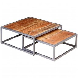 Ensemble de table basse 2 pièces Bois d'acacia massif Vidaxl Marron et gris
