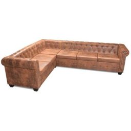 Vidaxl - Canapé d'angle Chesterfield 6 Places Cuir artificiel Marron Brown
