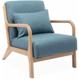 Fauteuil design en bois et tissu. 1 place droit fixe. pieds compas scandinave. assise confortable.