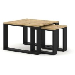 Table basse Set de 2 60x60 et 38x38 moderne de haute qualité Chene artisan pied noir nuka m