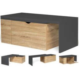 Table basse rotative bois et gris 360° lizzi extensible avec coffre - Gris