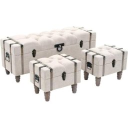 Ensemble de bancs de rangement 3 pcs Bois massif et acier Vidaxl Blanc