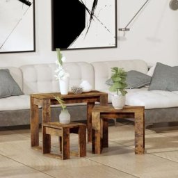 Table salon Moderne - Tables gigognes 3 pcs, Chêne fumé Bois d'ingénierie FR13271