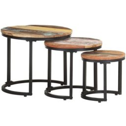 Lot de 3 Tables d'appoint et bout de canapé - Tables Café Bois de récupération massif BV930069