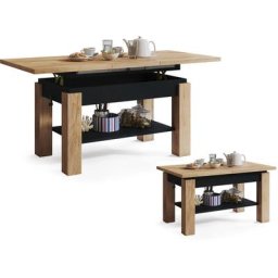 Table basse actoria noir bois relevable et extensible jusqu' 150 cm