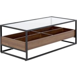 Beliani - Table de Salon Moderne avec Etagère Plateau à 4 Rangements Bois Sombre et Verre Waco