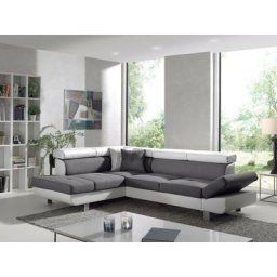 Lisbona - canapé d'angle gauche convertible - 5 places - avec têtières - blanc / gris - Blanc / Gris