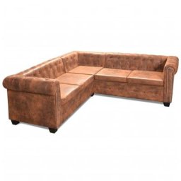 Vidaxl - Canapé d'angle Chesterfield 5 plcs Cuir artificiel Marron Brown