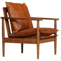 Fauteuil Marron Cuir véritable avec bois d'acacia Vidaxl Marron