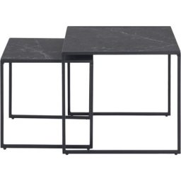 Ebuy24 - Infinity Tables basses escamotables, 2 pièces, impression marbre noir. - Noir
