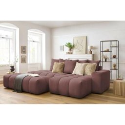 Canapé d'angle fixe Bobochic Canapé d'angle fixe mont-blanc tissu avec pouf Angle droit Rose - Rose