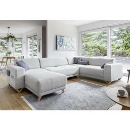 Bella - canapé d'angle panoramique xxl en u - convertible avec coffre - droit - gris clair - Gris
