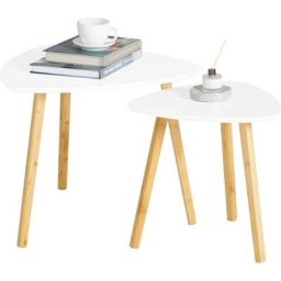 Set de 2 Tables Basses Gigognes Table café Table d'Appoint Table Basse Guéridon,FBT74-W Sobuy