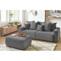 Canapé droit convertible Bobochic Canapé droit convertible coffre envy velours côtelé avec pouf