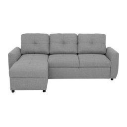 Canapé d'angle convertible réversible 5 places FOLK - Tissu gris - Coffre - L 222 x P 144 x H 89 cm