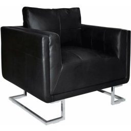 Fauteuil cube avec pieds chromés Noir Similicuir Vidaxl Noir