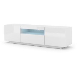 Bim1 - Meuble tv suspendu ou au sol Led Inclus 150x37x42cm stand aura Blanc brillant