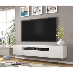 Ac-déco - Meuble tv Aura avec 3 portes en bois avec led - Blanc mat - l 200 x p 37 x h 36-42 cm
