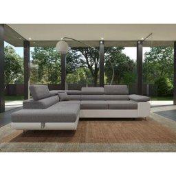 Aubin - Canapé d'angle convertible gris et blanc coffre de rangement - Angle Gauche - Gris