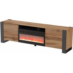 Meuble tv wood 196cm chêne wotan + cheminée électrique
