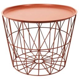 Home Déco Factory - Table coffre filaire ronde en métal - Orange - h 40 x d 52,5 cm - Livraison