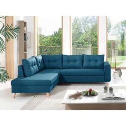 Nordic - canapé scandinave d'angle gauche l convertible en tissu - bleu canard - Bleu canard