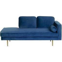 Chaise Longue Méridienne Côté Droit en Velours Bleu Foncé pour Salon Glamour Beliani Bleu