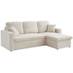 Canapé d'angle convertible en tissu bouclettes blanches - ida - 3 places, fauteuil d'angle