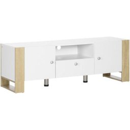 Homcom - Meuble tv 2 portes 1 tiroir 1 niche avec passe-câbles dim 140L x 43l x 48H cm aspect chêne
