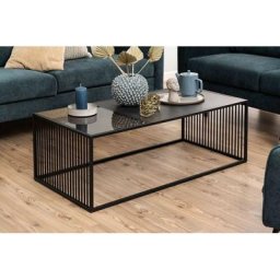 Tables Basses Bobochic Table basse 120 cm martial effet marbre et verre fumé - Noir