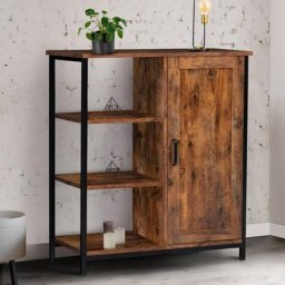 Buffet d'appoint 3 étagères et placard dayton effet vieilli design industriel - Bois-foncé