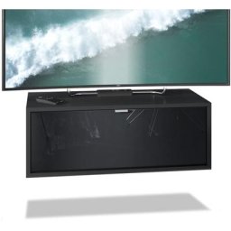 Meuble de tv Armoire suspendue Lowboard Lana noir mat - haute brillance - Façades en Noir haute
