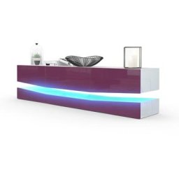 Armoire basse Meuble tv City en Blanc mat - haute brillance & tons naturels - Portes en Mûre haute