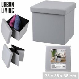 Pouf de rangement carré aspect cuir en pvc - 76 x 37, 5 x h 37,5 cm - Gris - Livraison gratuite