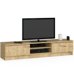 Meuble TV pour salon AKORD Chêne Artisan 160 cm 2 portes façade Chêne Artisan 2 étagères 160x40x33