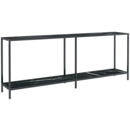 Table console Noir 200x35x75,5 cm Verre trempé Vidaxl Black marble