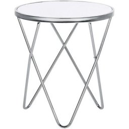 Table d'Appoint Ronde avec Plateau en Verre Blanc et Structure en Métal Argenté pour Salon Moderne