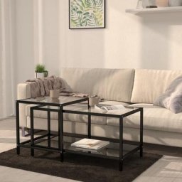 Table salon Moderne - Tables à thé 2 pcs, Verre trempé Noir FR75650