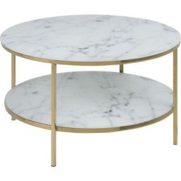 Ebuy24 - Almaz Table basse Ø80 cm, impression marbre blanc, chrome doré. - Blanc
