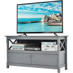 Meuble tv pour Téléviseurs, Banc tv avec Étagère et 2 Portes, Console de Rangement pour Salon,