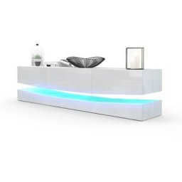 Armoire basse Meuble tv City en Blanc mat - haute brillance & tons naturels - Façades en Blanc