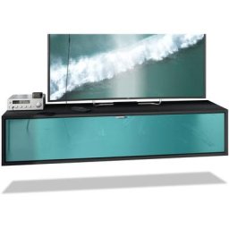 Meuble de tv Armoire suspendue Lowboard Lana noir mat - haute brillance - Façades en Turquoise
