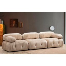 Canapé modulable 3 places Nourhane Velours Beige - Beige