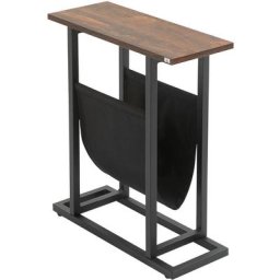 Guéridon bout de canapé table basse d'appoint - porte-revue tissu noir - châssis métal noir plateau